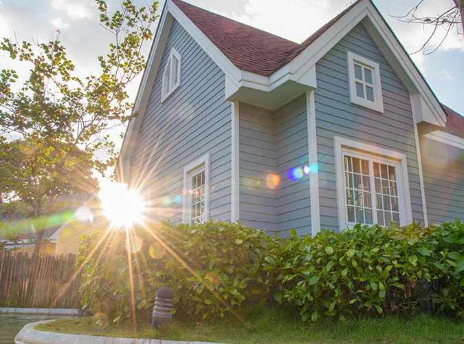 New house at sunset.